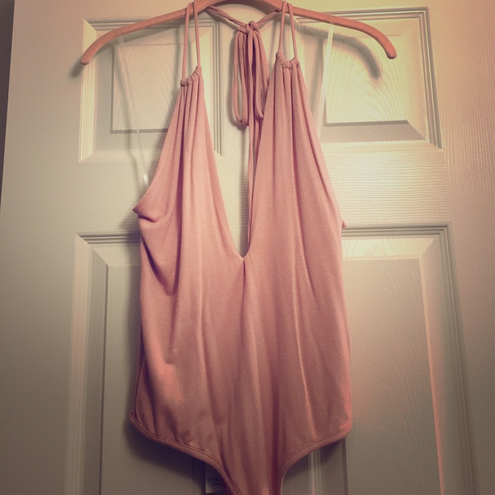 Naked Wardrobe pink blush bodysuit leotard